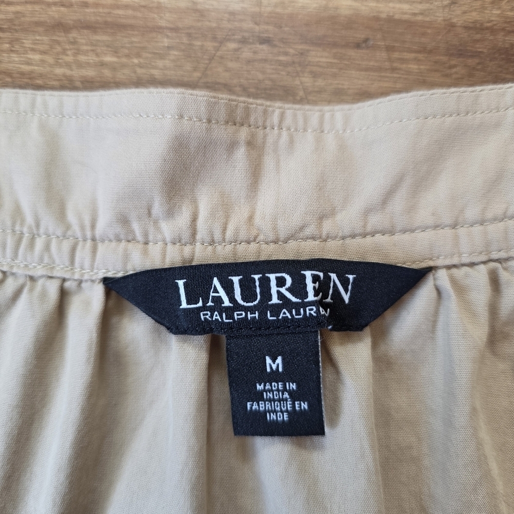 Lauren Ralph Lauren Cotton Broadcloth Puff-Sleeve Shirt – Size M - Tan - Picture 5 of 5